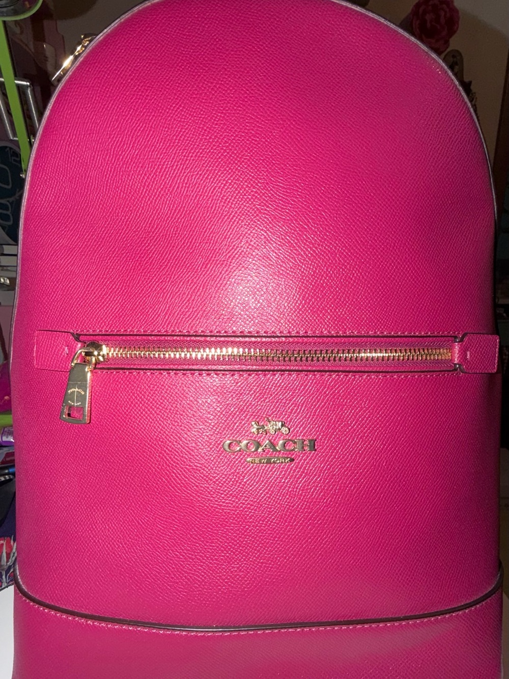 Coach Hot Pink Leather Backpack with Gold Hardware